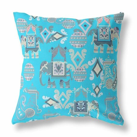 PALACEDESIGNS 18 in. Tribal Indoor & Outdoor Zip Throw Pillow Light Blue Cyan & Gray PA3662490